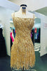 Load image into Gallery viewer, Sparkly Golden Spaghetti Straps Sequins Fringed Tight Short Formal Dress