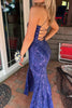 Load image into Gallery viewer, Navy Mermaid Long Sequined Formal Dress With Slit