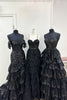 Load image into Gallery viewer, Glitter Black A-Line Lace Long Formal Dress with Slit