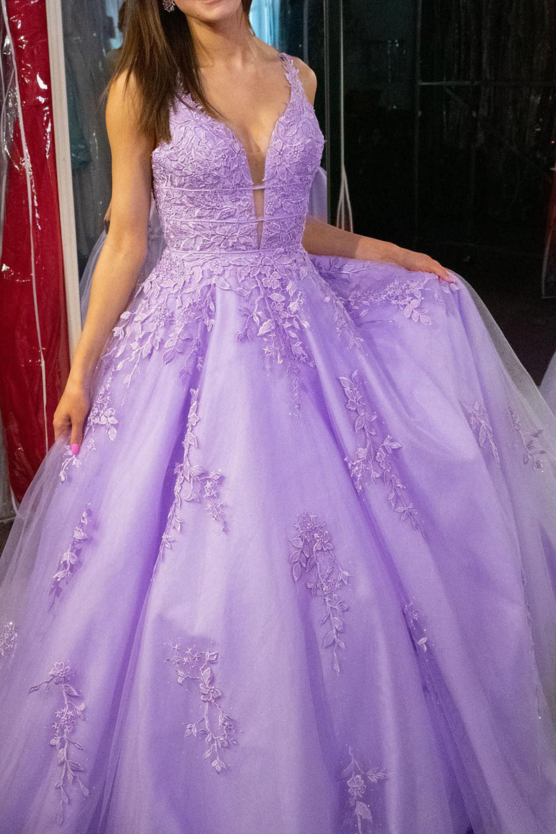 Load image into Gallery viewer, Elegant Lavender A Line Long Formal Dress With Appliques