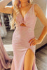 Load image into Gallery viewer, Glitter Blush Mermaid V Neck Long Formal Dress With Slit