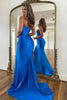 Load image into Gallery viewer, Royal Blue Corset Mermaid Draped Satin Long Formal Dress with Slit