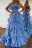 Load image into Gallery viewer, Glitter Blush A-Line Beaded Long Tulle Tiered Formal Dress with Ruffles