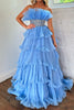 Load image into Gallery viewer, Glitter Blush A-Line Beaded Long Tulle Tiered Formal Dress with Ruffles