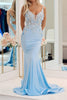 Load image into Gallery viewer, Light Blue Mermaid Long Formal Dress With Appliques