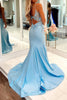 Load image into Gallery viewer, Light Blue Mermaid Long Formal Dress With Appliques