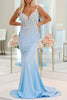 Load image into Gallery viewer, Light Blue Mermaid Long Formal Dress With Appliques