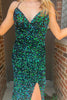 Load image into Gallery viewer, Sparkly Dark Green Mermaid Sequins Long Formal Dress with Slit