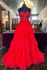 Load image into Gallery viewer, Sparkly Fuchsia Tulle Tiered Corset Long Formal Dress with Lace