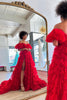 Load image into Gallery viewer, Red Off the Shoulder Tiered Ruffled Long Formal Dress with Slit