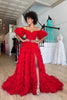 Load image into Gallery viewer, Red Off the Shoulder Tiered Ruffled Long Formal Dress with Slit