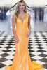 Load image into Gallery viewer, Sparkly Orange Mermaid Lace-Up Back Long Sequins Formal Dress