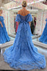 Load image into Gallery viewer, Blue A-Line Corset Long Tulle Floral Formal Dress with Ruffles