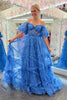 Load image into Gallery viewer, Blue A-Line Corset Long Tulle Floral Formal Dress with Ruffles