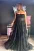 Load image into Gallery viewer, Black Corset A-Line Strapless Long Formal Dress with Ruffles