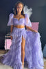 Load image into Gallery viewer, Lilac Two Piece Ruffled A-Line Long Formal Dress with Slit