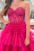 Load image into Gallery viewer, Glitter Fuchsia Tulle Tiered Corset Long Formal Dress with Lace