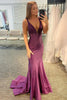 Load image into Gallery viewer, Beading V-neck Purple Mermaid Formal Dress