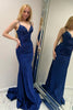 Load image into Gallery viewer, Sparkly Navy Beaded Mermaid Backless Long Formal Dress