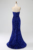 Load image into Gallery viewer, Royal Blue Strapless Sequins Long Mermaid Formal Dress With Slit