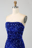 Load image into Gallery viewer, Royal Blue Strapless Sequins Long Mermaid Formal Dress With Slit