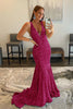 Load image into Gallery viewer, Mermaid Deep V Neck Purple Sequins Formal Dress with Open Back