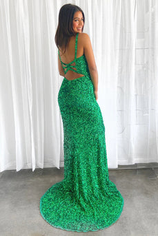 Sparkly Green Mermaid Sequin Long Formal Dress