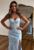 Load image into Gallery viewer, Sweetheart Light Blue Corset Long Lace Formal Dress with Slit