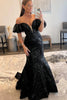 Load image into Gallery viewer, Sparkly Black Sequin Off the Shoulder Long Formal Dress