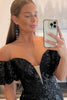 Load image into Gallery viewer, Sparkly Black Sequin Off the Shoulder Long Formal Dress