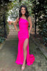 Load image into Gallery viewer, Hot Pink Ruched One Shoulder Sheath Long Formal Dress with Slit