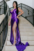 Load image into Gallery viewer, Dark Purple Corset Mermaid Long Satin Formal Dress with Slit