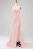 Load image into Gallery viewer, Fuchsia Spaghetti Straps Satin Mermaid Formal Dress with Slit