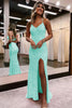 Load image into Gallery viewer, Sparkly Dark Green Open Back Sequins Long Formal Dress with Slit