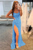 Load image into Gallery viewer, Sky Blue Mermaid Backless Long Formal Dress with Slit