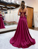 Load image into Gallery viewer, Red Satin A-Line Appliques Formal Dress with Slit