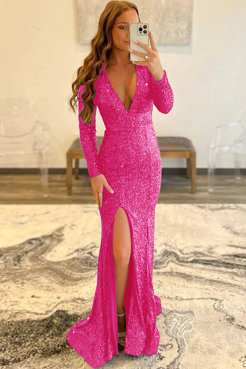 Load image into Gallery viewer, Mermaid Glitter Navy Sequins Mesh Evening Dress Backless Formal Dress