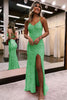 Load image into Gallery viewer, Sparkly Dark Green Open Back Sequins Long Formal Dress with Slit