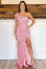 Load image into Gallery viewer, Sheath One Shoulder Orange Sequins Long Formal Dress