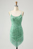 Load image into Gallery viewer, Sparkly Sage Sequins Spaghetti Straps Short Formal Dress with Tassels