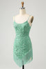 Load image into Gallery viewer, Sparkly Sage Sequins Spaghetti Straps Short Formal Dress with Tassels