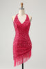 Load image into Gallery viewer, Glitter Fuchsia Sequins Tight Halter Short Formal Dress