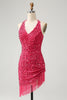 Load image into Gallery viewer, Glitter Fuchsia Sequins Tight Halter Short Formal Dress