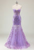 Load image into Gallery viewer, Sparkly Purple Strapless Corset Long Formal Dress with Appliques