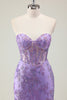 Load image into Gallery viewer, Sparkly Purple Strapless Corset Long Formal Dress with Appliques