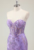 Load image into Gallery viewer, Sparkly Purple Strapless Corset Long Formal Dress with Appliques