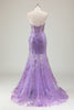 Load image into Gallery viewer, Sparkly Purple Strapless Corset Long Formal Dress with Appliques