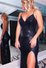 Load image into Gallery viewer, Sparkly Sheath Spaghetti Straps Black Sequins Long Formal Dress with Silt