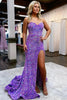 Load image into Gallery viewer, Sparkly Purple Sequins Mermaid Long Formal Dress with Slit