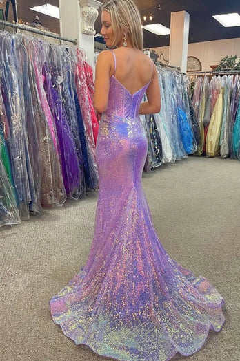 Sparkly Pink Sequin Long Mermaid Corset Formal Dress